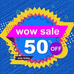 Vector colorful banner. Sale. 50 percent discount.