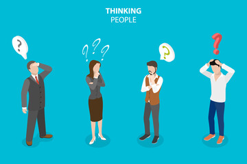 3D Isometric Flat Vector Conceptual Illustration of Thinking People Set, Making Decision