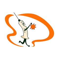 Character design of a medical syringe that fights coronavirus