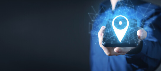 Man holding smartphone. Network. Technology. Gps concept