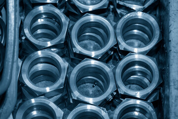 The hexagon nut parts manufacturing concept.