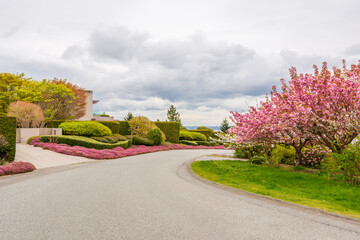 House and outdoor landscape at Spring in Vancouver, British Columbia, Canada.