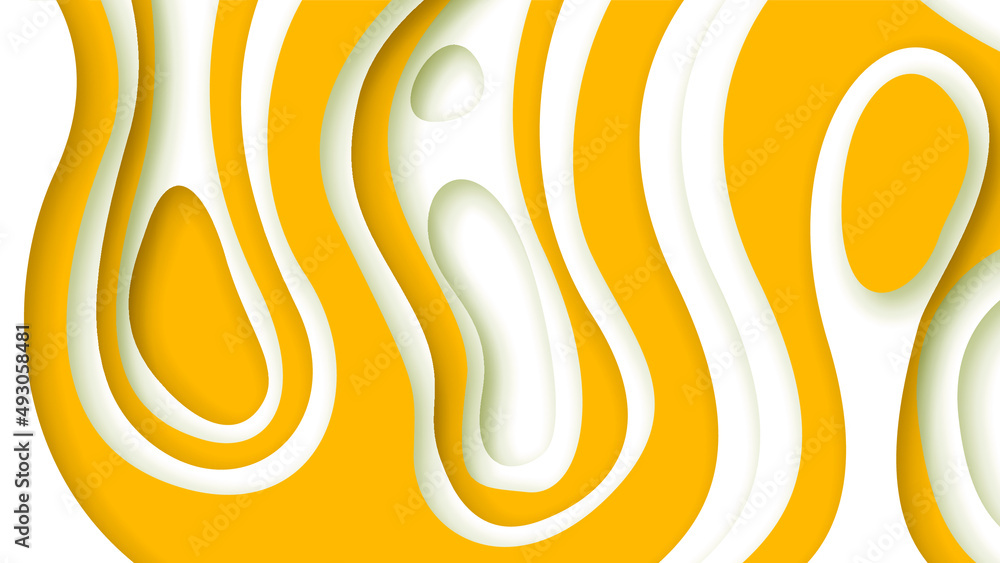 Poster white and oragne wavy abstract paper cut background vector shadows 3d smooth objects modern design