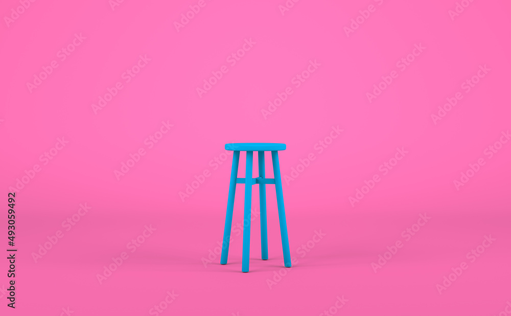 Poster close up blue bar stool mock up, 3d rendering, household objects minimal style, empty space for copy