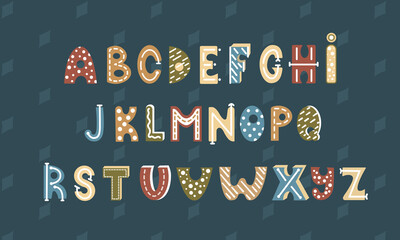 Vector colorful alphabet, isolated on background, linear, round elements on 3D letters.