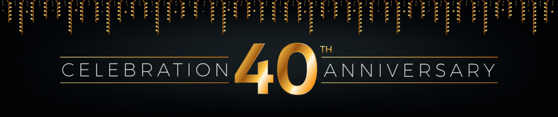 Fototapeta na wymiar 40th anniversary. Forty years birthday celebration horizontal banner with bright golden color.