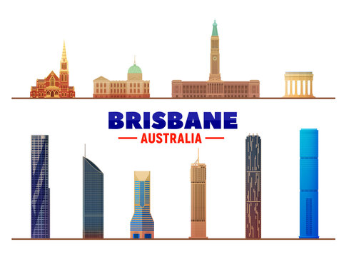 Brisbane Australia skyline with panorama on sky background. Vector Illustration. Business travel and tourism concept with modern buildings. Image for banner or web site