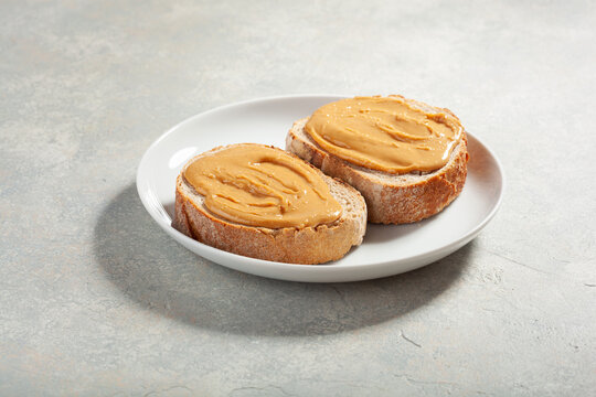 smooth peanut butter bread toast, healthy traditional sandwich