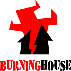 Burning house - abstract symbol of ruined building and red fire

