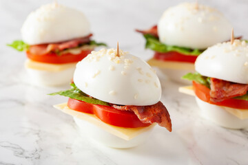 blt egg sandwich with cheese bacon lettuce. healthy keto low carb diet