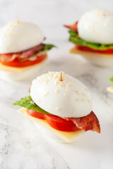 blt egg sandwich with cheese bacon lettuce. healthy keto low carb diet