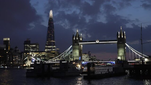 Tower Bridge and Shard in London at Night