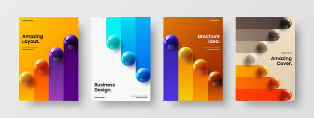 Fresh realistic spheres company identity template collection. Bright corporate brochure design vector layout bundle.