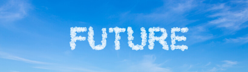 Future word made of clouds on blue sky background