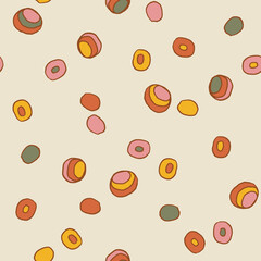 seamless pattern vintage colorful circle object, fashion textile or wallpaper background, simple vector illustration - 493062859