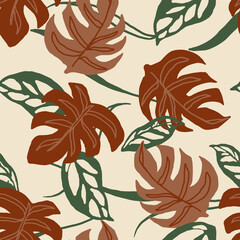 seamless vintage leaves pattern, fashion textile or wallpaper background, vector illustration - 493062862