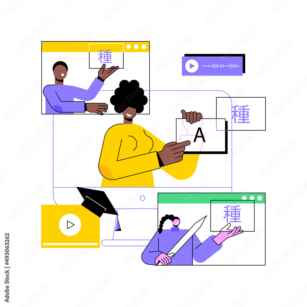 Poster foreign language workshop abstract concept vector illustration. foreign language learning group, nat