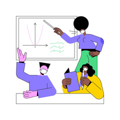 Fototapeta premium Face mask for pupils abstract concept vector illustration. Student wearing face mask, school coronavirus guidelines, covid prevention rule for pupils, reopening after lockdown abstract metaphor.