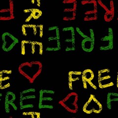 Hand drawn seamless pattern with african geometric ornament design print, Juneteenth freedom 1865 fabric, yellow green red black abstract shapes kente cloth, ethnic background.