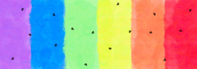 rainbow bright color background. texture stroke brush paint rainbow color with little black hearts