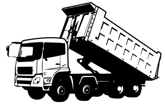recommend clip art: dump truck vector on black and white background, dump truck silhouette, american dump truck