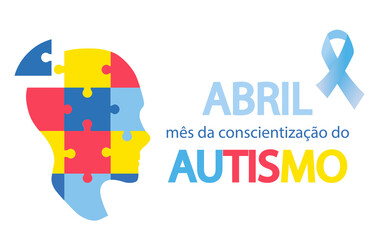 April autism acceptance awareness month in Portuguese language. vector illustration.