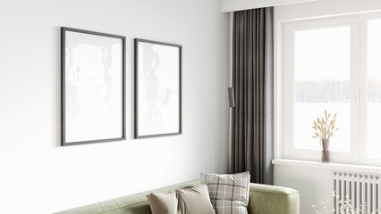 Mock-up frame in home interior background, 3d render