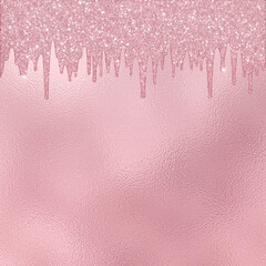 Pastel Pink Dripping Glitter On Metallic Foil Texture