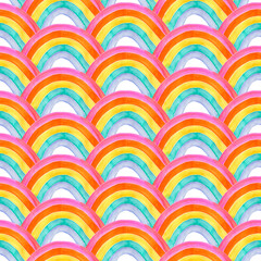 Watercolor rainbows, seamless pattern. Colourful abstract print. LGBT pride. Peace.