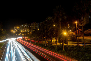 Long exposure light trails over a Lima, Peru highway between the Barranco and the tourist Miraflores districts