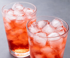 Berries soda, soft drink in cups with ice