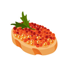 Delicious caviar on bread. Seafood product of red fish and sturgeon or fish from the salmon family. Gourmet food close up, appetizer. Luxury delicacy food, isolated on white background