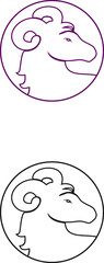 Outline Goat face circle logo. Goat vector icon in Illustrator