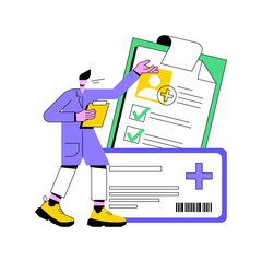 Healthcare smart card abstract concept vector illustration. Manage patient identity, practitioners and pharmacists secure, access to the medical records, improved communication abstract metaphor.