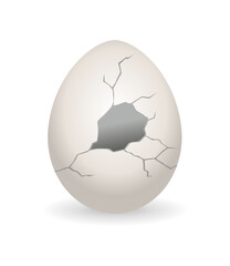 Fototapeta na wymiar Cracked egg. Eggshell cracking stage. Realistic chicken egg with broken eggshell. Design element of fragile broken egg