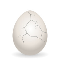 Cracked egg. Eggshell cracking stage. Realistic chicken egg with broken eggshell. Design element of fragile broken egg