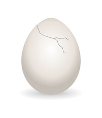 Cracked egg. Eggshell cracking stage. Realistic chicken egg with broken eggshell. Design element of fragile broken egg