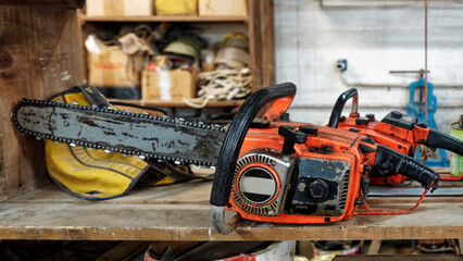 Fototapeta premium old chainsaw in a factory