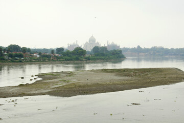View from the Yamuna Railway Bridge to the Taj Mahal. Agra, India 