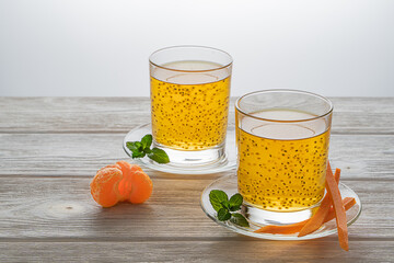 Refreshing drink with basil seeds. Natural antioxidant. Useful for health.