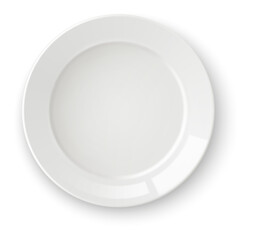 White round plate top view. Realistic clean dish
