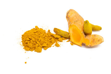 Creative turmeric layout isolated on white