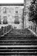 Stone staircase leading to the entrance of the church of San Francisco in Pontevedra (Spain)