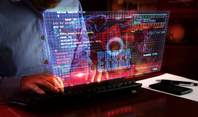 Propaganda trolling and broadcast on screen 3d illustration