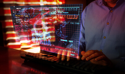 Propaganda trolling and broadcast on screen 3d illustration