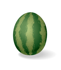 Watermelon icon of whole ripe red fruit in 3d realistic cartoon style. Natural sweet food. Fresh and juicy colorful berry isolated on white background