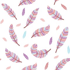 Seamless pattern in boho style with colorful feathers. Vector illustration