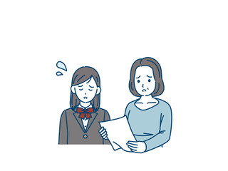 テストの成績　子供の学力に心配する母親　中学生　高校生　女の子