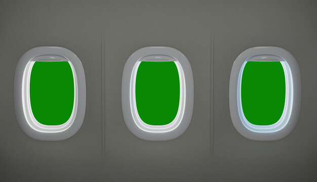 airplane windows with chroma screen - 3d illustration