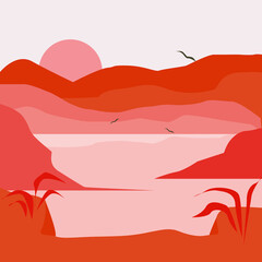 Beautiful landscape with mountains. Creative landscape in a minimalist style.Stylish beautiful view of the mountains